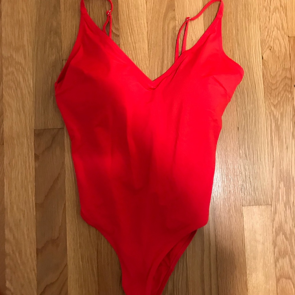 Red one piece bathing suit